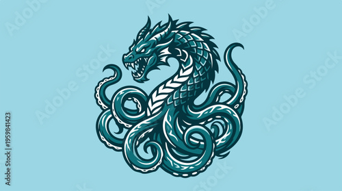 Dragon head with tentacles mythical.