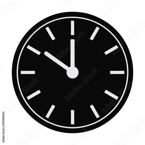 Analog clock face with white hands and markers