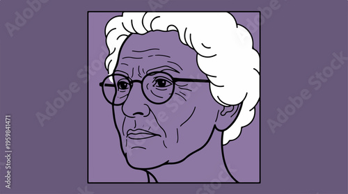 Elderly Woman Portrait Illustration.