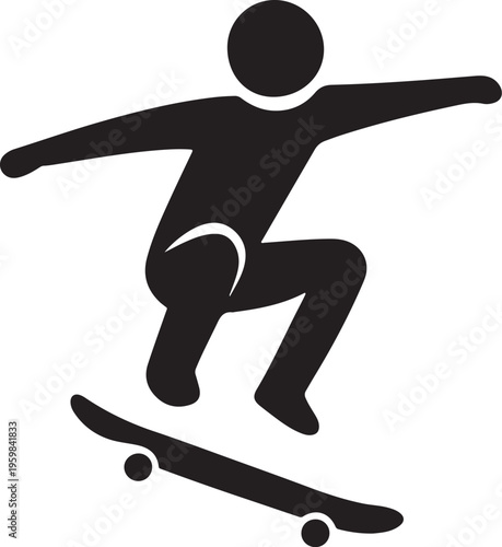 Skateboarder Doing Ollie Trick Icon Action Sports Vector Illustration