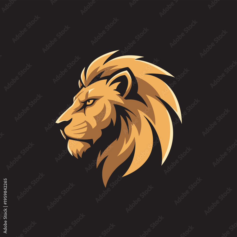 Fototapeta premium Majestic Golden Lion Head Profile with Fierce Expression.