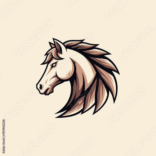 Majestic Horse Head Logo Illustration with Dynamic Mane.