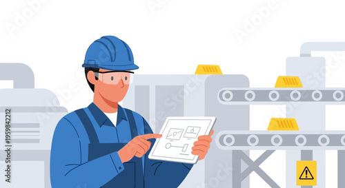 Factory Worker with Tablet Supervising Automated Gold Production Line: Industrial Process & Smart Manufacturing