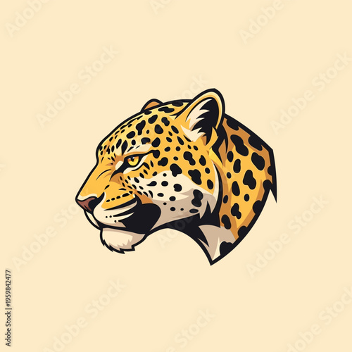 Majestic Jaguar Head Profile Illustration with Intense Gaze.