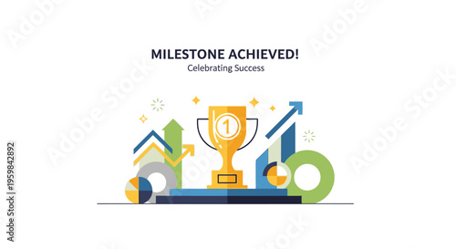 Golden Trophy on Laptop Keyboard Closeup.