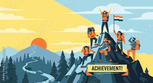 People Celebrating Achievement on Mountain.