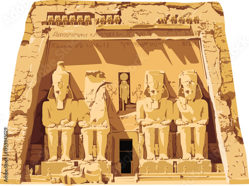 Abu Simbel Temple in Egypt isolated on white background vector illustration. Monuments and landmarks Series