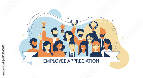 Diverse group of happy employees celebrating.