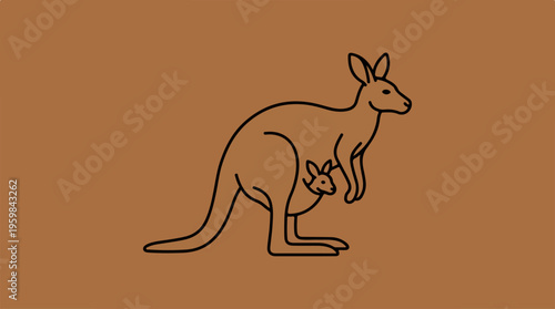 Kangaroo and joey standing side.