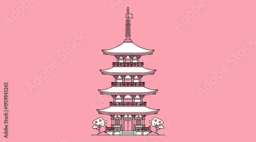 Japanese Pagoda Tower Architecture.