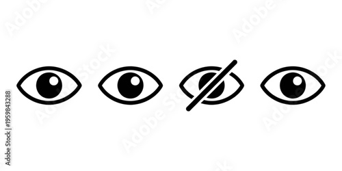 Set of four eye icons showing various visibility states for user interface and design applications Vector