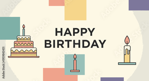 Birthday cake with lit candle.