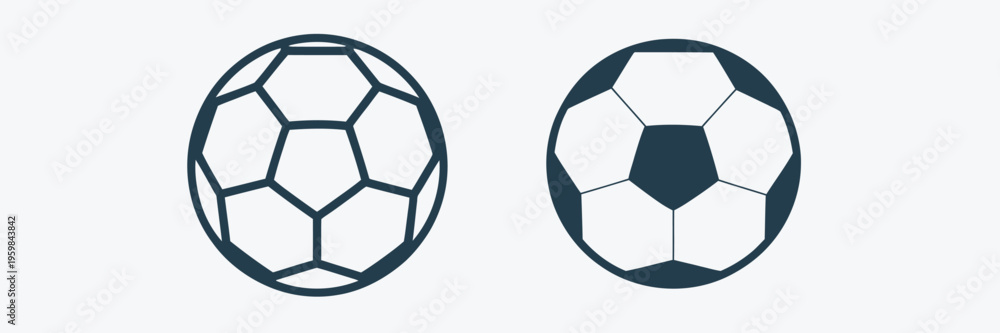 Obraz premium football game icon set, soccer ball vector illustrations in minimal line art style, editable strokes, isolated scalable icons for team logos, sports apps, websites, and fitness branding.