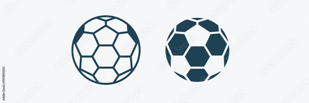 Fototapeta premium vector soccer and football ball icons, clean minimal line art of game balls, editable strokes, scalable illustrations suitable for sports websites, apps, event promotions, and athletic projects.