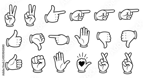 Set of Hand Gestures Outline Icons Showing Communication and Expression Isolated White Background
