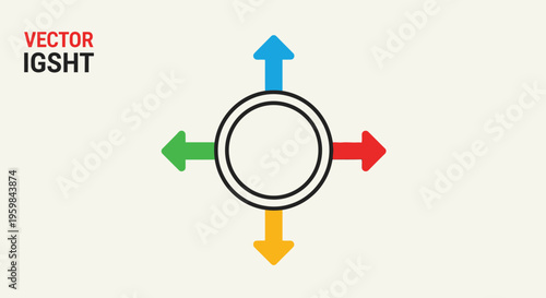 Circular diagram with four colorful arrows pointing outwards, representing choices, directions, or expansion, on a light beige background.