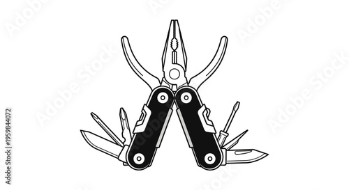 Versatile folding multi-tool with various implements open on a white background