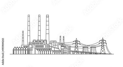 Industrial Power Plant Sketch - Energy Production and Infrastructure.