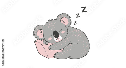 Cute sleeping koala with "Zzz" symbols on a white background.