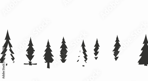 Stylized evergreen trees silhouette row on white background