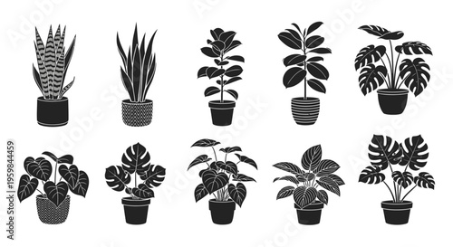Diverse Potted Houseplants Silhouettes Collection