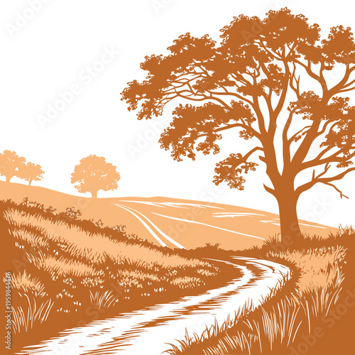 Orange trees on hillside landscape nature