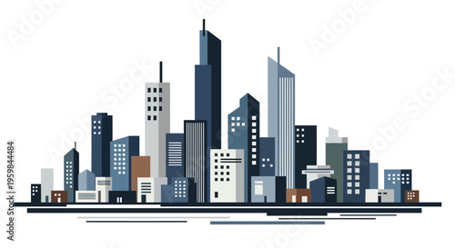 Abstract city skyline illustration with modern buildings and skyscrapers.
