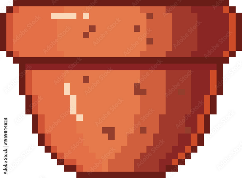Fototapeta premium Pixel Art Terracotta Flower Pot Icon, Classic Clay Planter Pixel art Style