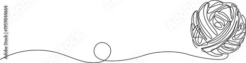 continuous line drawing of ball of wool, line art vector illustration