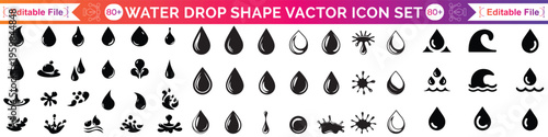 Water drop shape icon. Water or rain drops shape icons set. Blood or oil drop. Plumbing logo. Flat style outline. Vector illustration