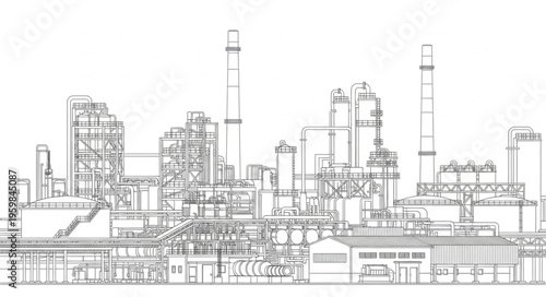 Industrial Skyline Sketch - A Detailed Depiction of Urban Industry.