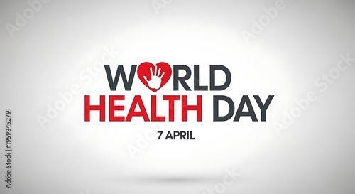World health day logo with heart and hand on april 7th isolated on white background
