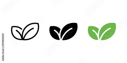 Foto Set of three stylized leaf icons presented in outline silhouette and filled colo