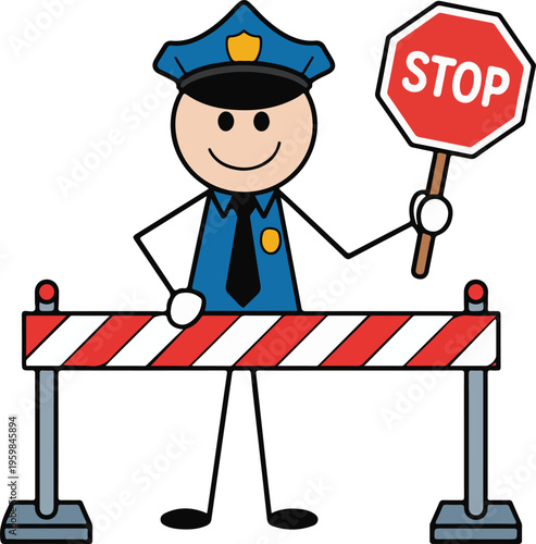 Police Officer Stop Sign Illustration