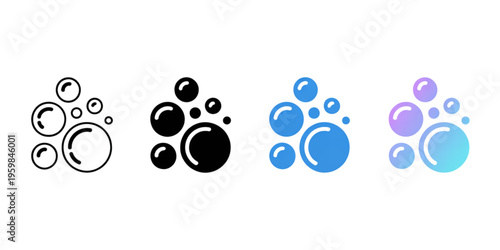 A collection of soap bubble icons presented in four different styles including outline and gradient Vector