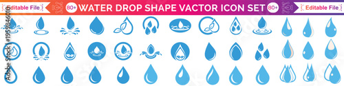Water drop shape icon. Water or rain drops shape icons set. Blood or oil drop. Plumbing logo. Flat style outline. Vector illustration