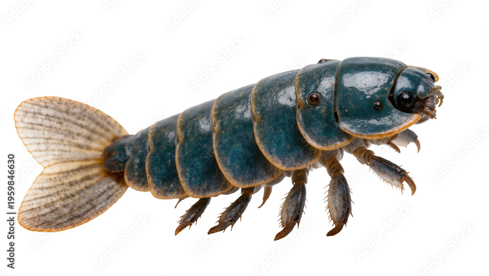 Obraz premium Deep-sea giant isopod crustacean Bathynomus marine invertebrate creature side view