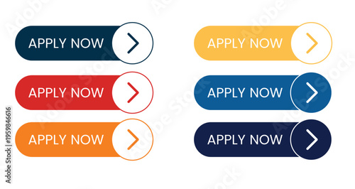 Apply now button set vector with colorful CTA UI pack arrow icon interface elements