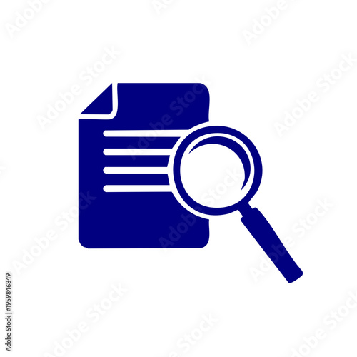 Magnifying glass examines document with lines on a white background
