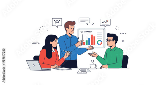 Business people discussing data analysis.