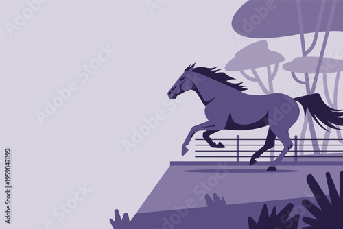 Galloping Horse Flat Illustration, equestrian sport concept with copy space