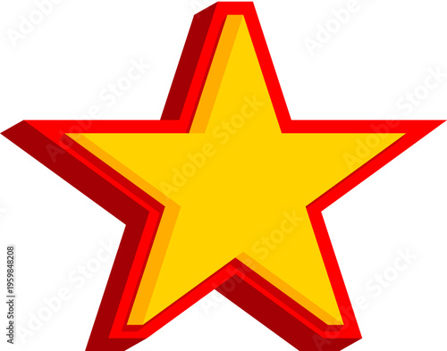 Vibrant three-dimensional golden star graphic, a universal symbol of excellence, achievement, and quality, rendered with a bold red outline for a striking visual impact