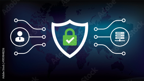 VPN virtual private network. Data security through encrypted communication and secure connection. Remote server with private internet network technology to protect privacy of personal data. 