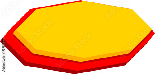 Vibrant yellow and red layered hexagonal badge with a dynamic 3D effect, perfect for modern graphic design elements, labels, and promotional banners