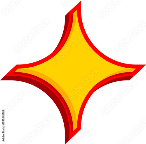Vibrant yellow and red stylized star or diamond shape, a shiny graphic element for design projects
