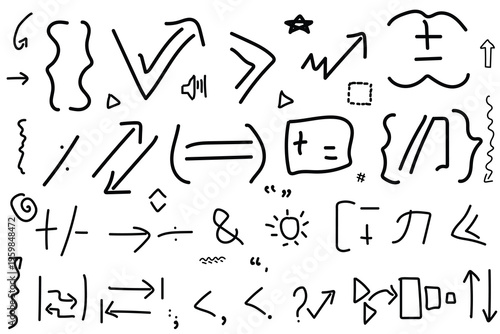 Collection of hand drawn mathematical and logical symbols