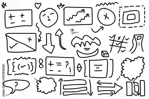 A collection of 20 hand drawn mathematical and logical symbols