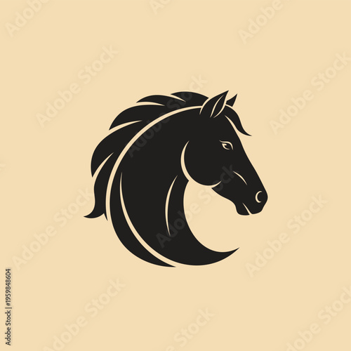 Elegant Black Horse Head Silhouette on a Plain Background.