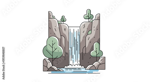 Minimalist Vector Illustration of a Tranquil Waterfall