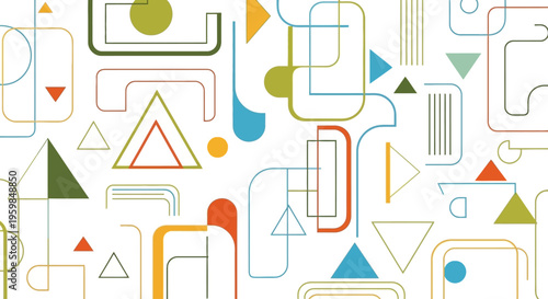 A modern abstract pattern with colorful geometric shapes and flowing lines.